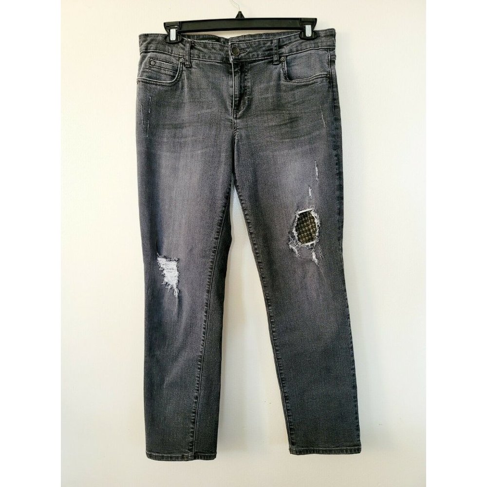 Kut From The Kloth Catherine Boyfriend Grey Y2K Distressed Mid Rise Jeans 12